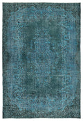 Turquoise  Over Dyed Vintage Rug 6'4'' x 9'3'' ft 193 x 283 cm