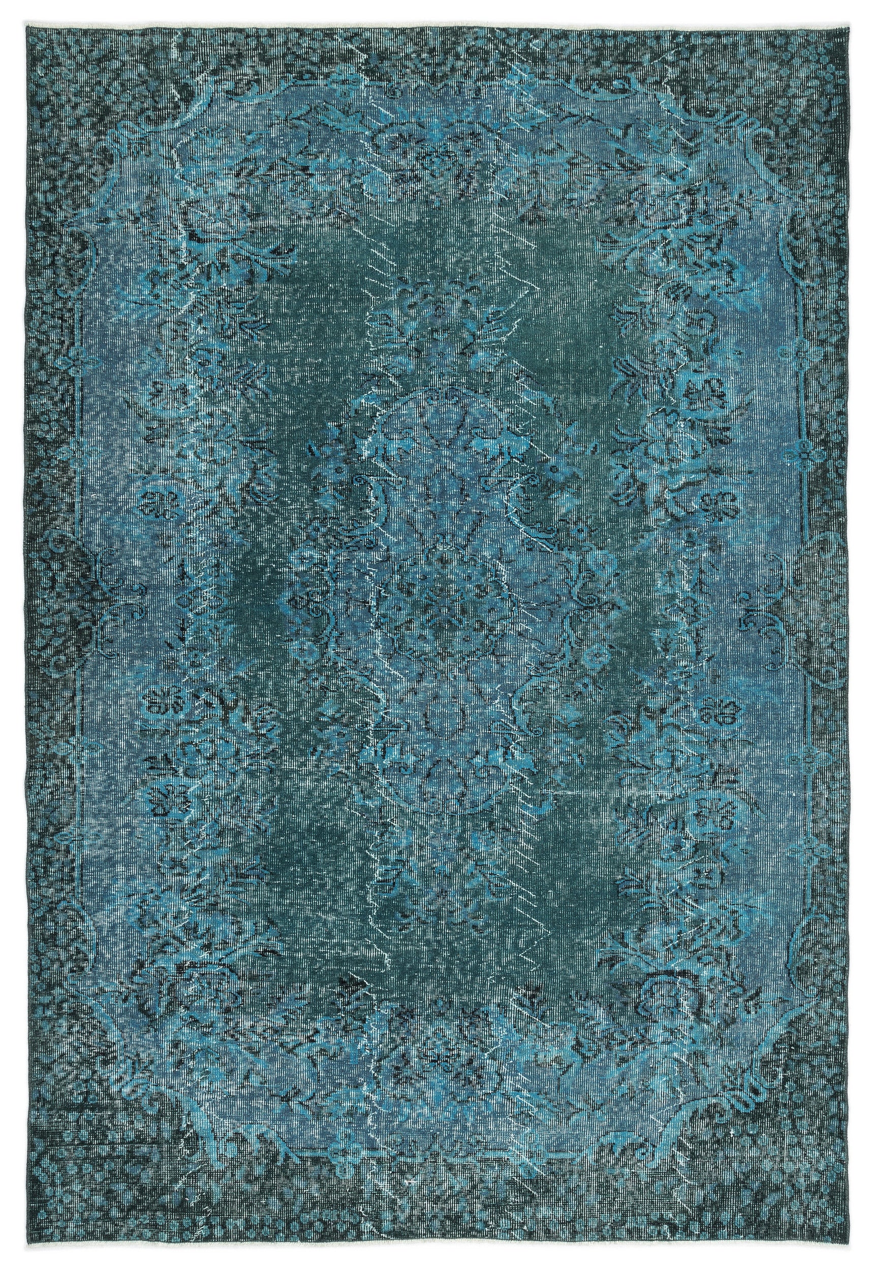 Turquoise  Over Dyed Vintage Rug 6'4'' x 9'3'' ft 193 x 283 cm