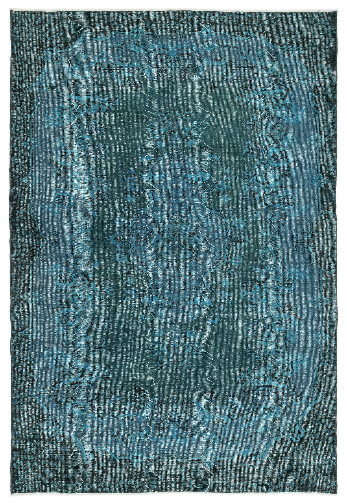 Turquoise  Over Dyed Vintage Rug 6&#39;4&#39;&#39; x 9&#39;3&#39;&#39; ft 193 x 283 cm