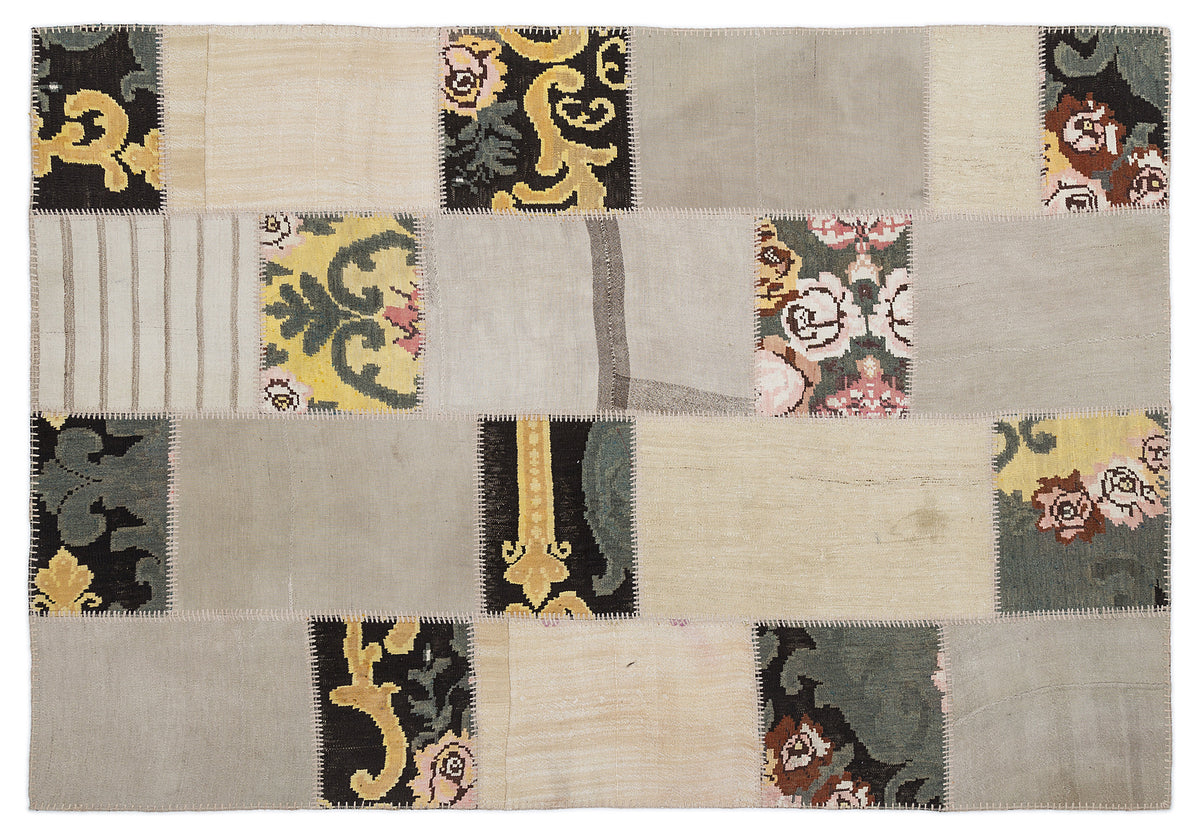 Karabakh Over Dyed Kilim Patchwork Unique Rug 5&#39;3&#39;&#39; x 7&#39;7&#39;&#39; ft 160 x 230 cm