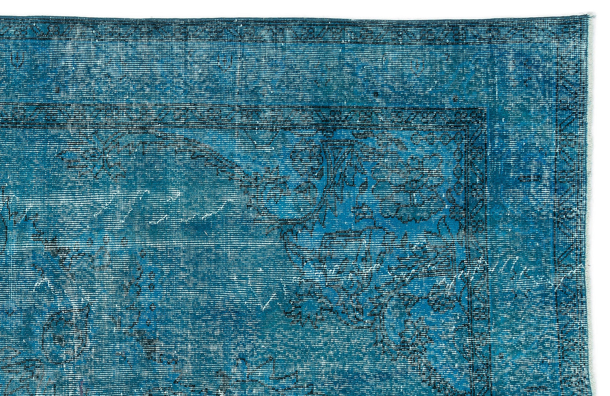 Traditional Design Turquoise Over Dyed Vintage Rug 6&#39;2&#39;&#39; x 9&#39;4&#39;&#39; ft 187 x 285 cm