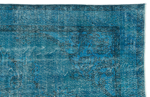 Traditional Design Turquoise Over Dyed Vintage Rug 6'2'' x 9'4'' ft 187 x 285 cm