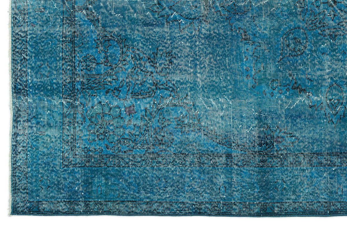 Traditional Design Turquoise Over Dyed Vintage Rug 6&#39;2&#39;&#39; x 9&#39;4&#39;&#39; ft 187 x 285 cm