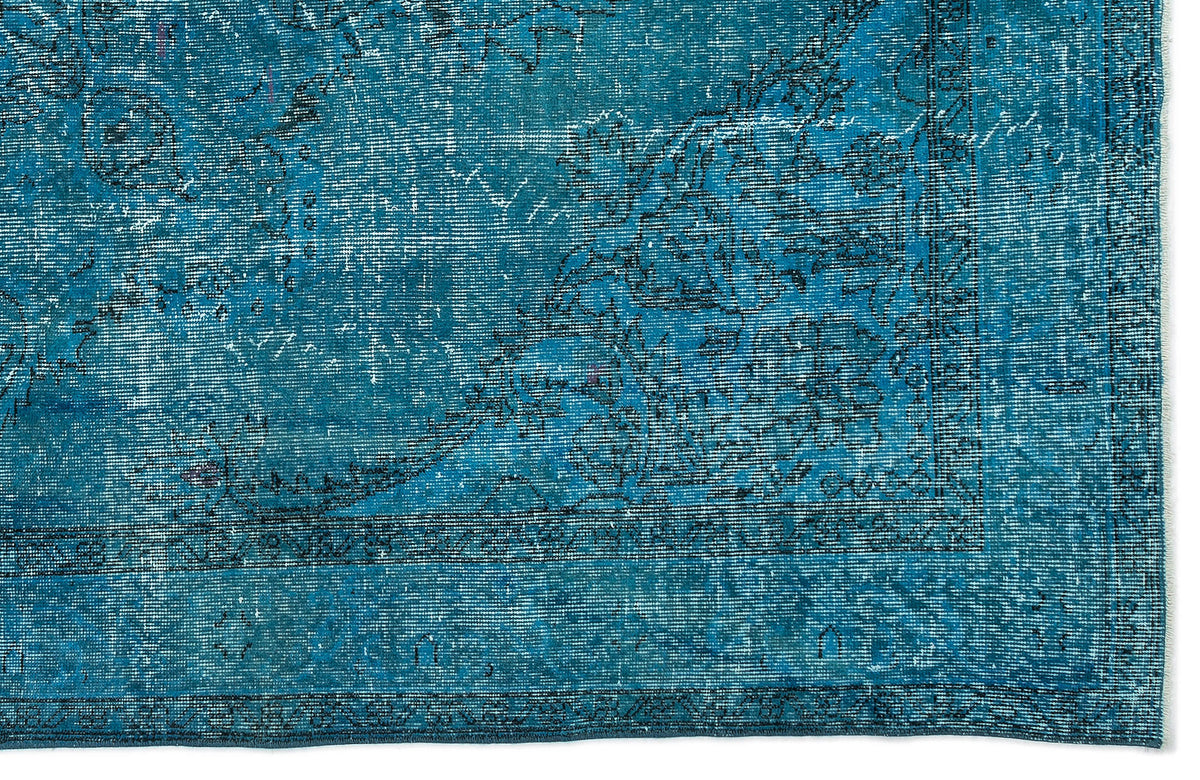 Traditional Design Turquoise Over Dyed Vintage Rug 6&#39;2&#39;&#39; x 9&#39;4&#39;&#39; ft 187 x 285 cm