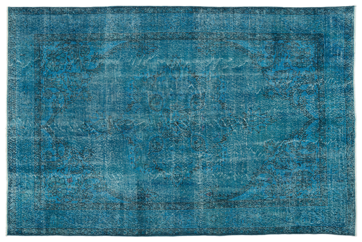 Traditional Design Turquoise Over Dyed Vintage Rug 6&#39;2&#39;&#39; x 9&#39;4&#39;&#39; ft 187 x 285 cm