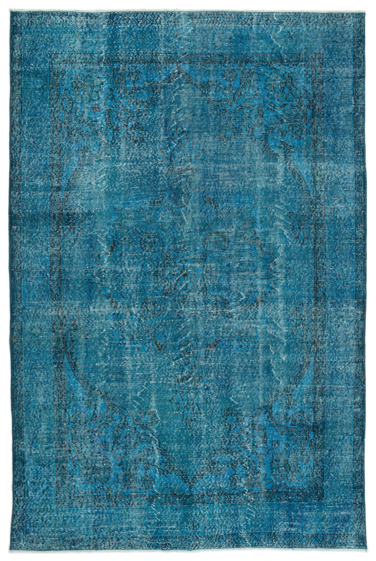 Traditional Design Turquoise Over Dyed Vintage Rug 6&#39;2&#39;&#39; x 9&#39;4&#39;&#39; ft 187 x 285 cm