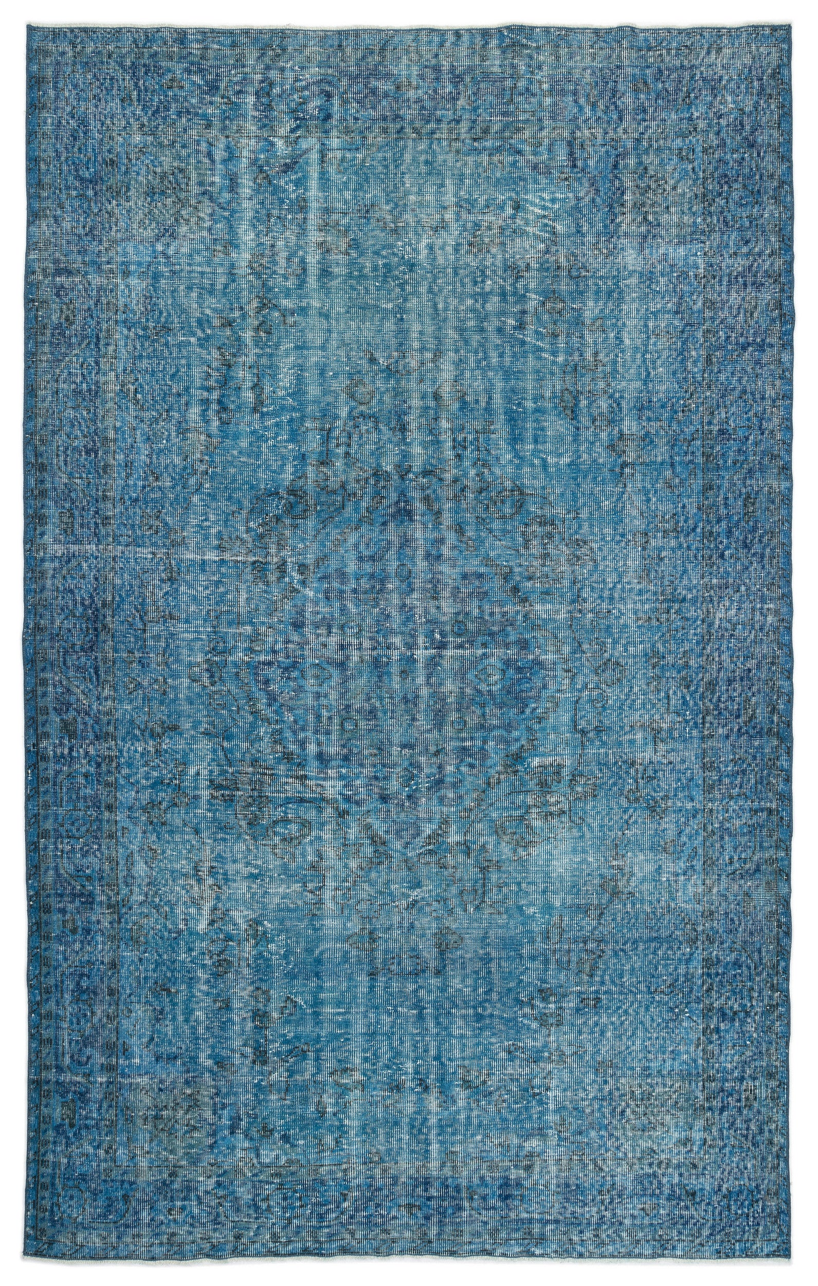 Turquoise  Over Dyed Vintage Rug 6'0'' x 9'11'' ft 184 x 302 cm