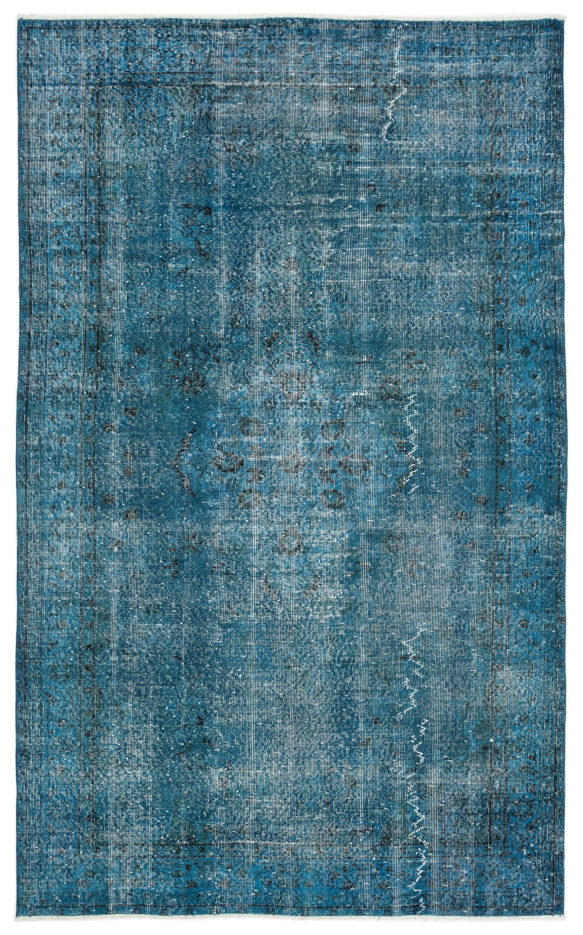 Turquoise  Over Dyed Vintage Rug 5&#39;4&#39;&#39; x 8&#39;10&#39;&#39; ft 163 x 268 cm