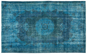Turquoise  Over Dyed Vintage Rug 5'11'' x 9'5'' ft 180 x 288 cm