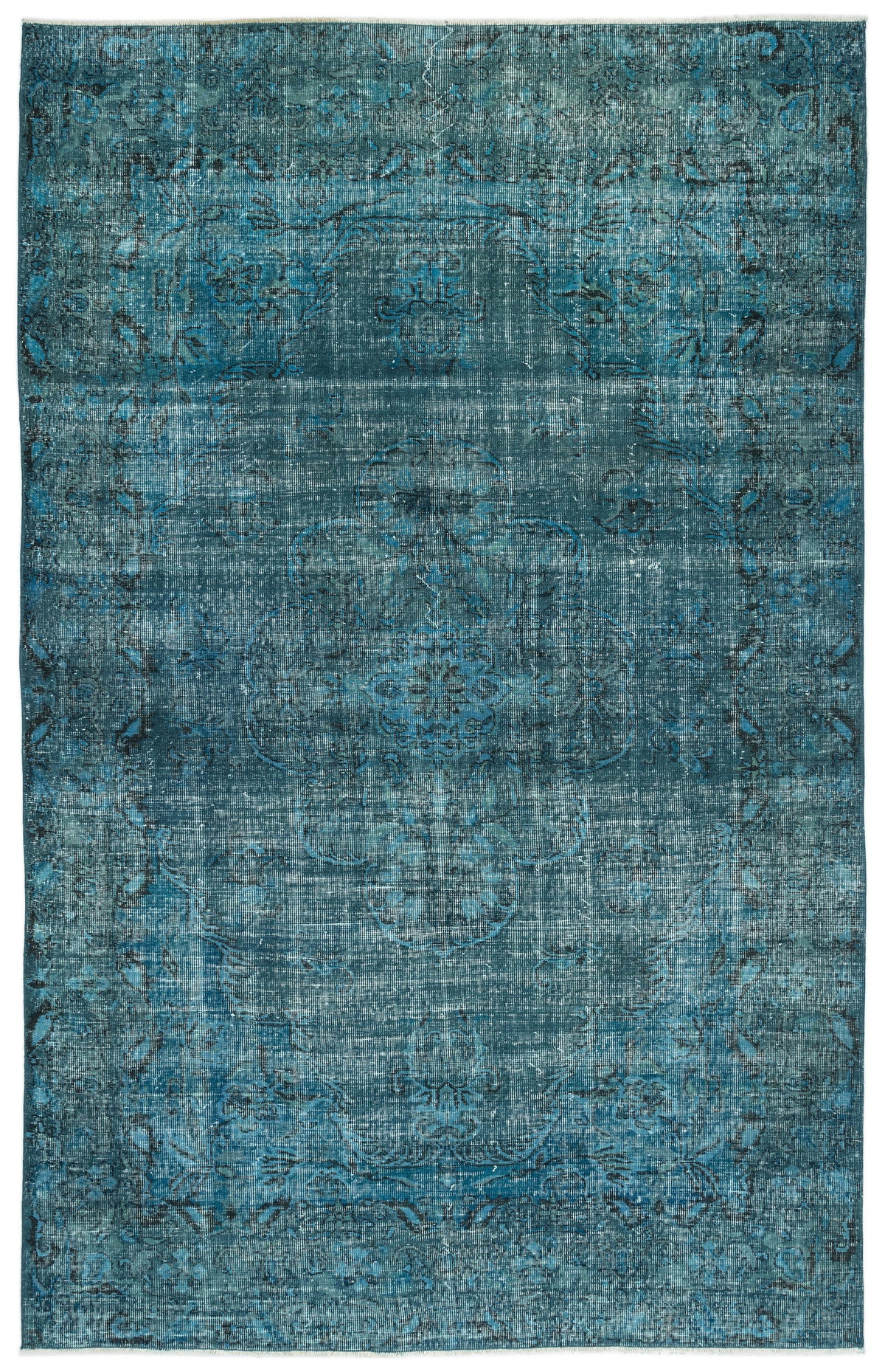 Turquoise  Over Dyed Vintage Rug 6&#39;4&#39;&#39; x 10&#39;2&#39;&#39; ft 194 x 310 cm