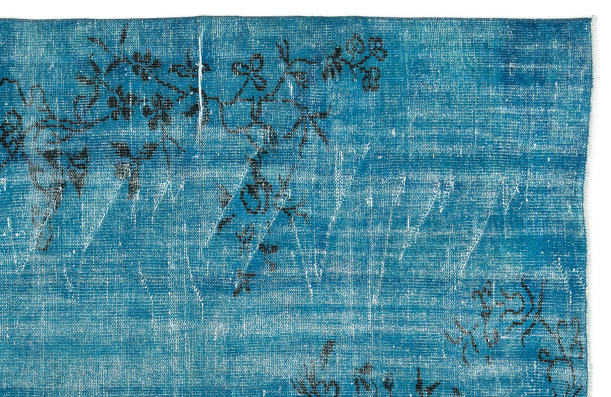 Turquoise  Over Dyed Vintage Rug 5&#39;8&#39;&#39; x 8&#39;10&#39;&#39; ft 172 x 270 cm