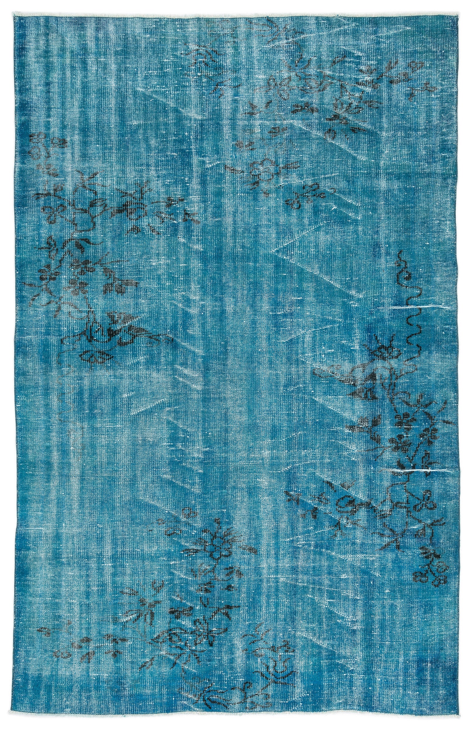 Turquoise  Over Dyed Vintage Rug 5'8'' x 8'10'' ft 172 x 270 cm