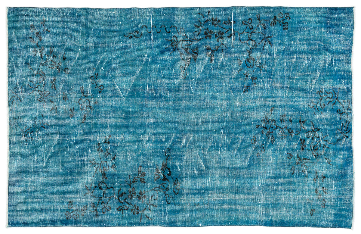 Turquoise  Over Dyed Vintage Rug 5&#39;8&#39;&#39; x 8&#39;10&#39;&#39; ft 172 x 270 cm