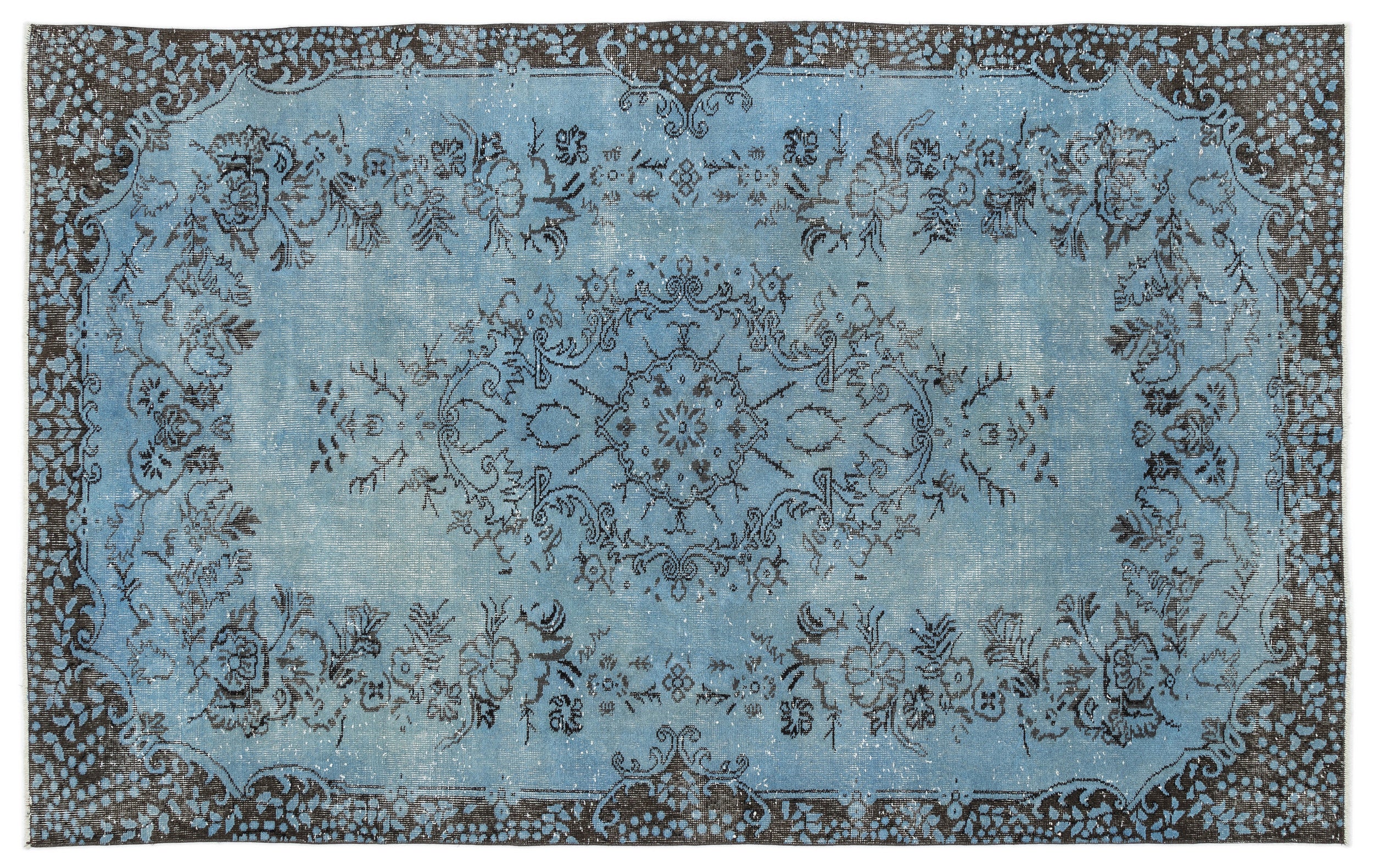 Turquoise  Over Dyed Vintage Rug 5'9'' x 9'3'' ft 175 x 282 cm