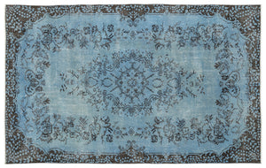 Turquoise  Over Dyed Vintage Rug 5'9'' x 9'3'' ft 175 x 282 cm