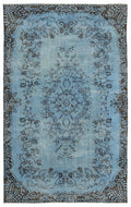 Turquoise  Over Dyed Vintage Rug 5'9'' x 9'3'' ft 175 x 282 cm