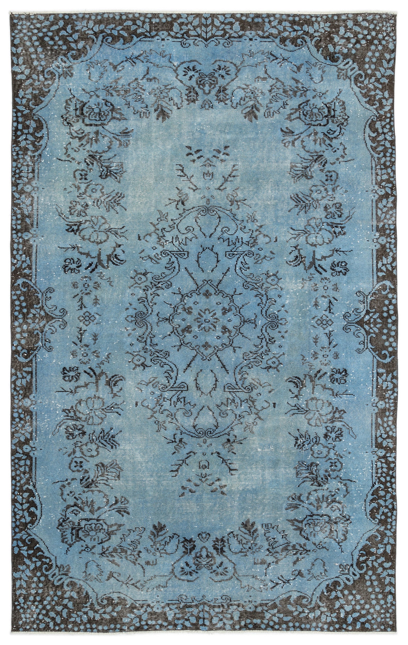 Turquoise  Over Dyed Vintage Rug 5'9'' x 9'3'' ft 175 x 282 cm