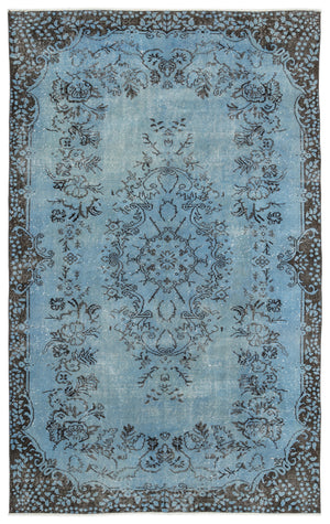 Turquoise  Over Dyed Vintage Rug 5'9'' x 9'3'' ft 175 x 282 cm