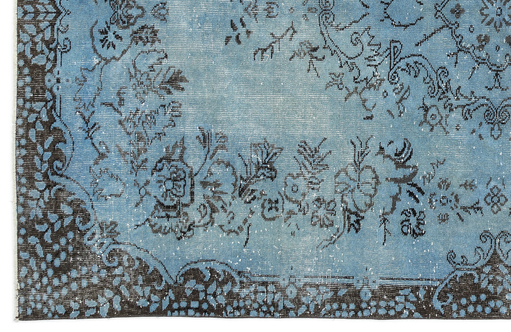 Turquoise  Over Dyed Vintage Rug 5'9'' x 9'3'' ft 175 x 282 cm