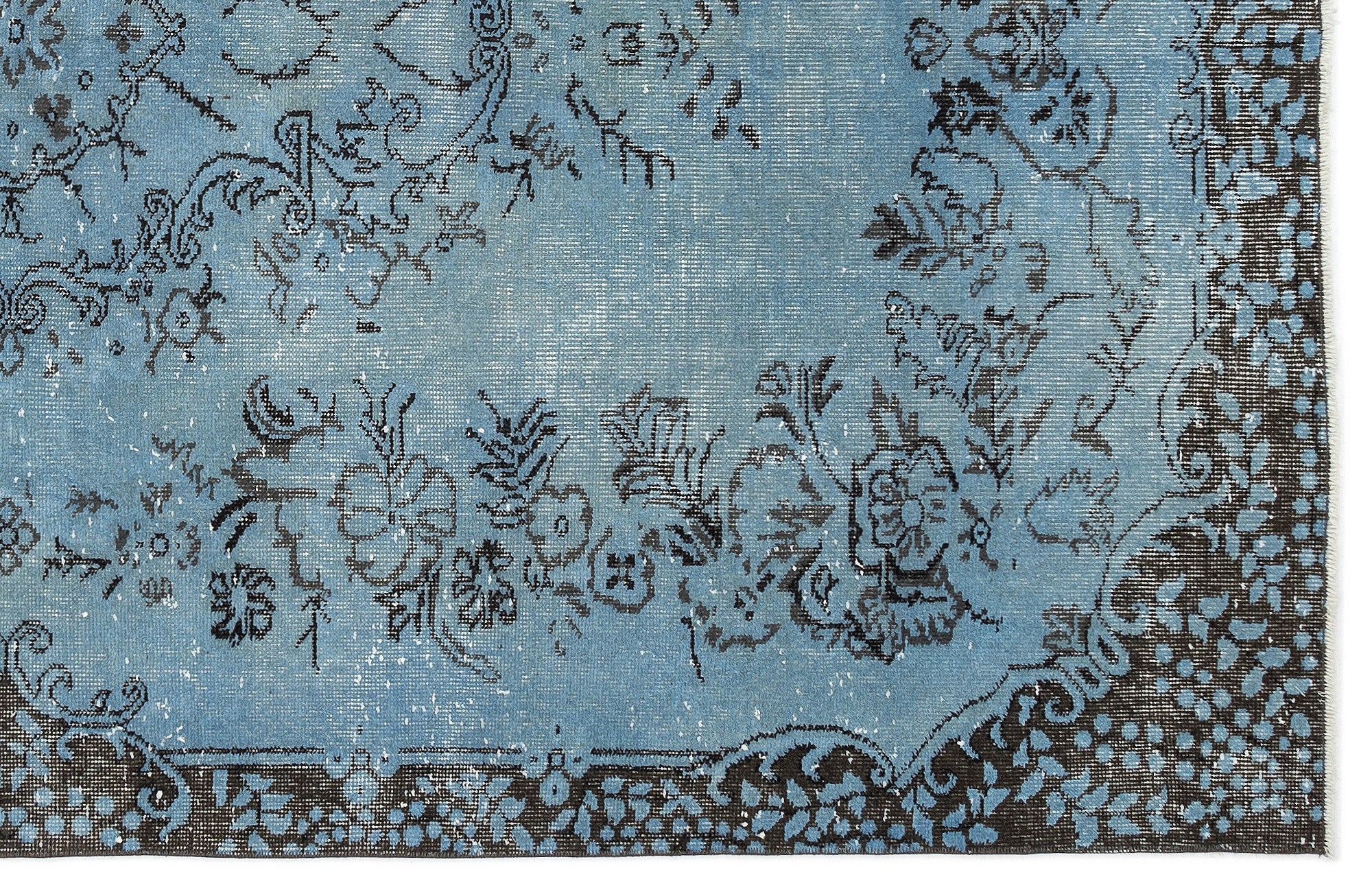 Turquoise  Over Dyed Vintage Rug 5'9'' x 9'3'' ft 175 x 282 cm