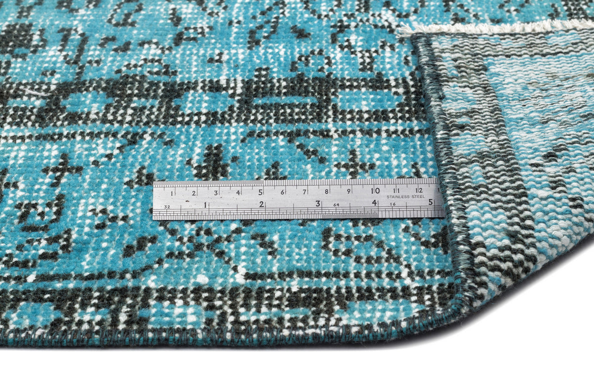 Turquoise  Over Dyed Vintage Rug 6&#39;4&#39;&#39; x 9&#39;12&#39;&#39; ft 193 x 304 cm