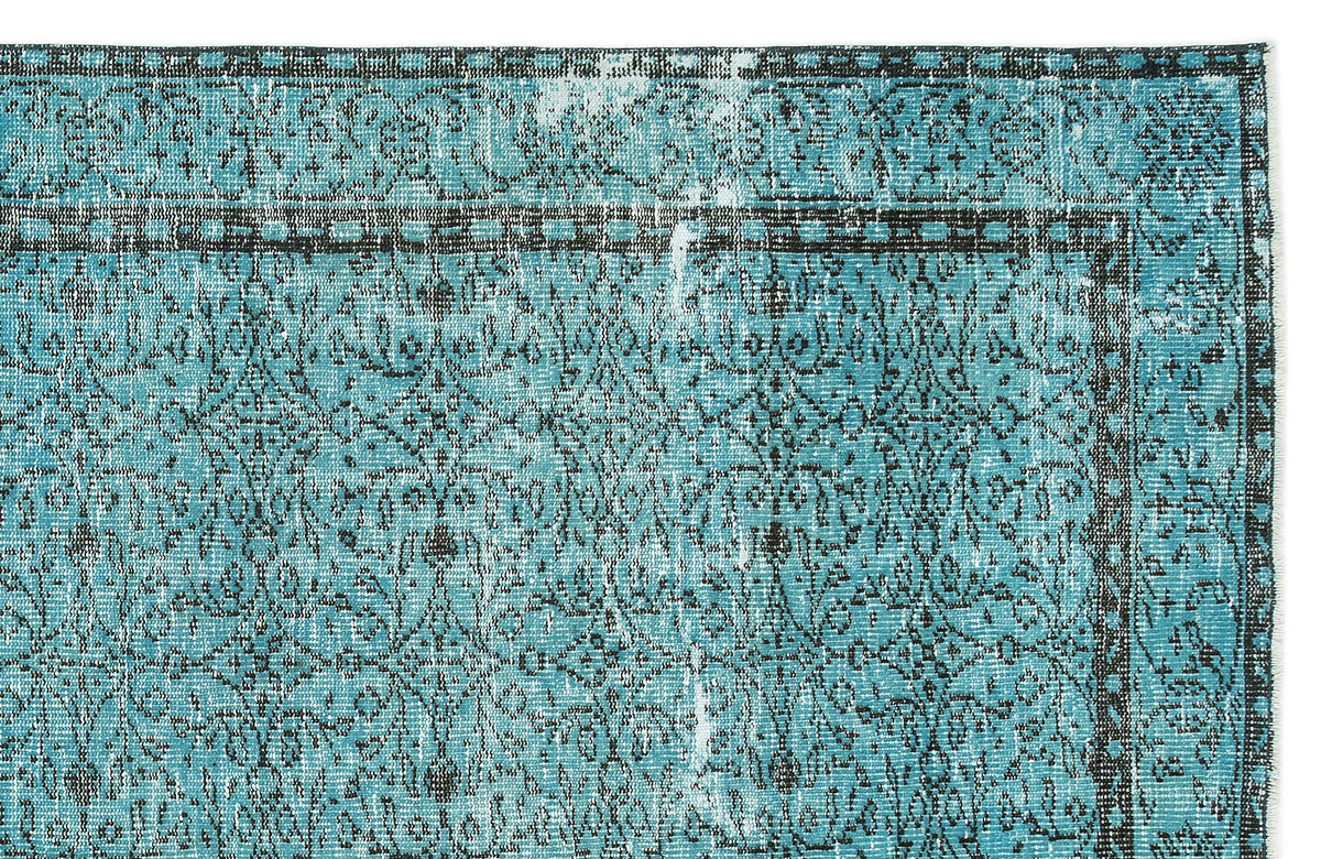 Turquoise  Over Dyed Vintage Rug 6&#39;4&#39;&#39; x 9&#39;12&#39;&#39; ft 193 x 304 cm