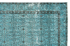 Turquoise  Over Dyed Vintage Rug 6'4'' x 9'12'' ft 193 x 304 cm