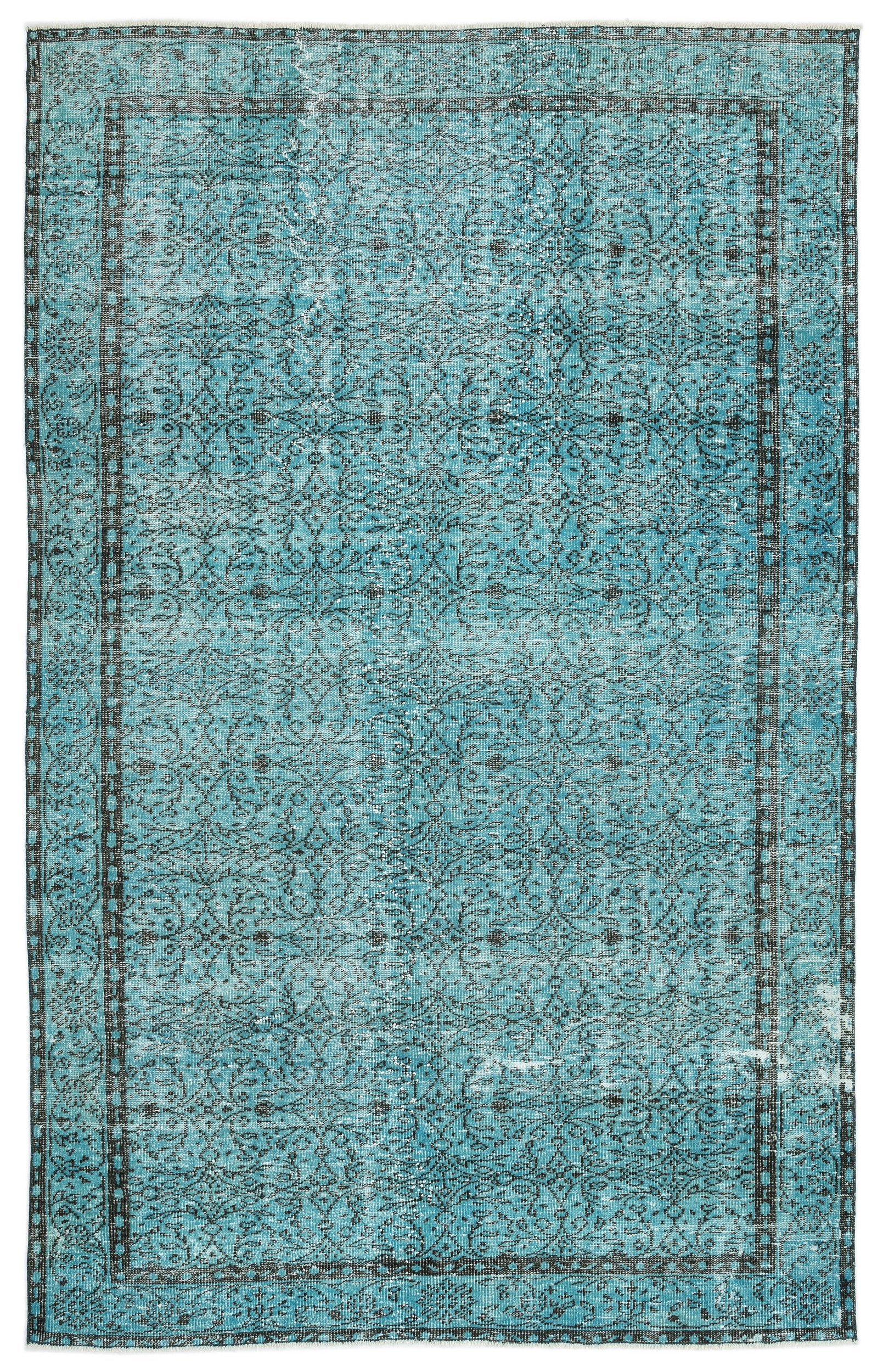 Turquoise  Over Dyed Vintage Rug 6'4'' x 9'12'' ft 193 x 304 cm