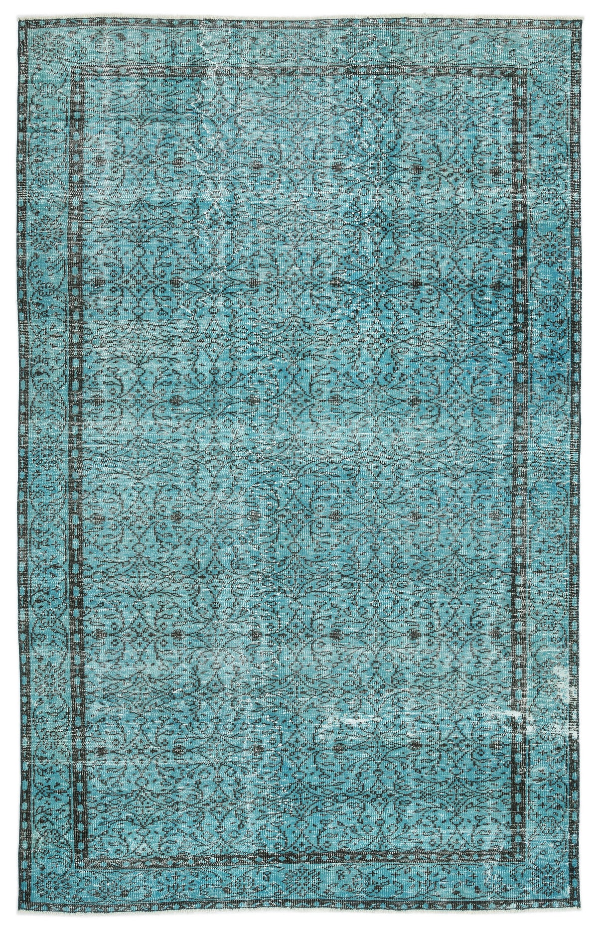 Turquoise  Over Dyed Vintage Rug 6&#39;4&#39;&#39; x 9&#39;12&#39;&#39; ft 193 x 304 cm