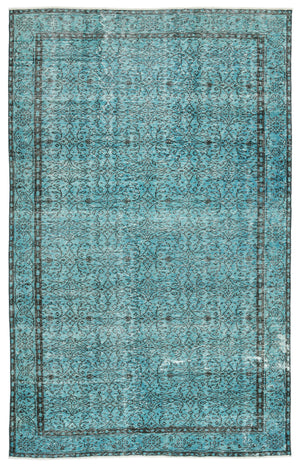 Turquoise  Over Dyed Vintage Rug 6'4'' x 9'12'' ft 193 x 304 cm
