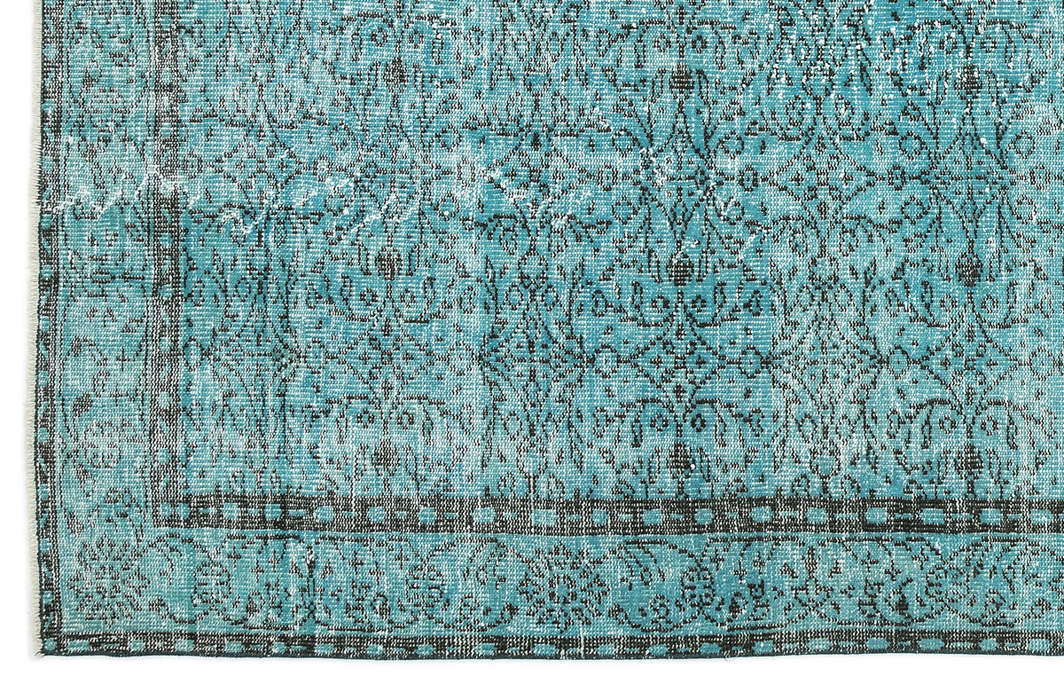 Turquoise  Over Dyed Vintage Rug 6&#39;4&#39;&#39; x 9&#39;12&#39;&#39; ft 193 x 304 cm