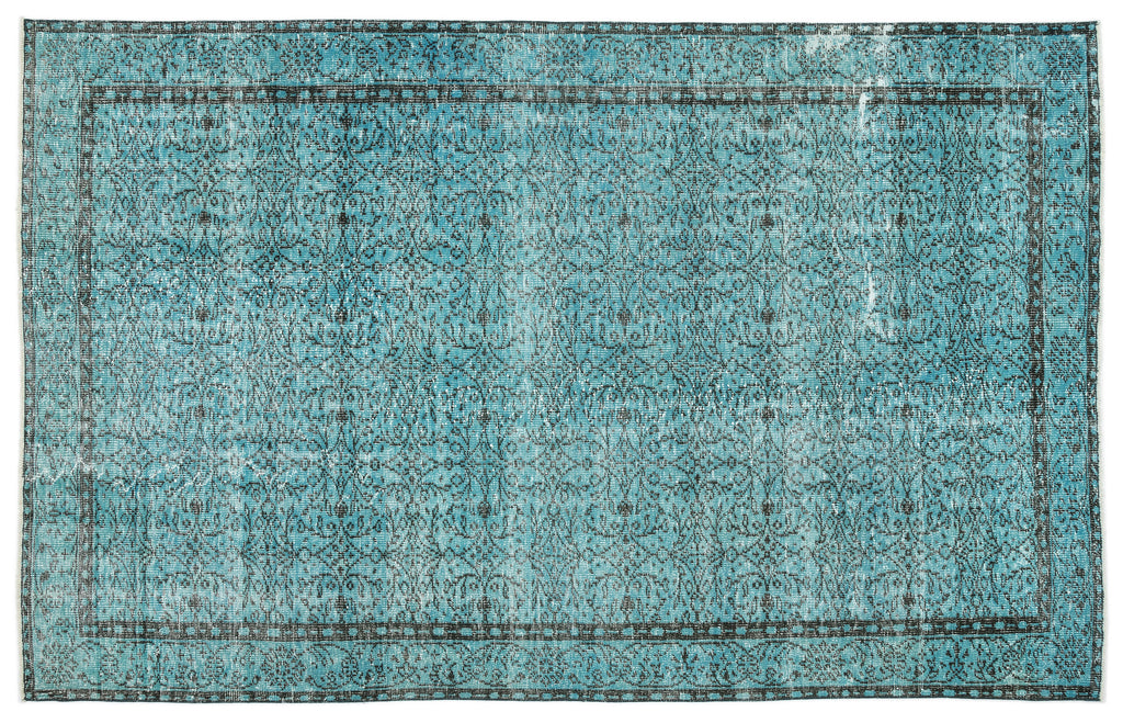 Turquoise  Over Dyed Vintage Rug 6'4'' x 9'12'' ft 193 x 304 cm