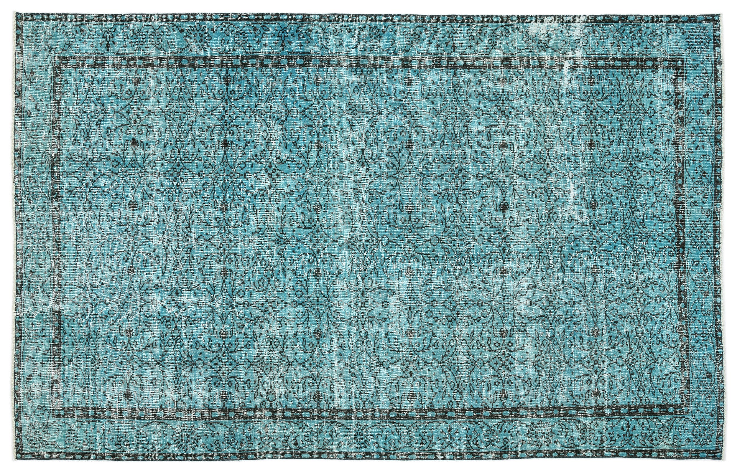 Turquoise  Over Dyed Vintage Rug 6'4'' x 9'12'' ft 193 x 304 cm