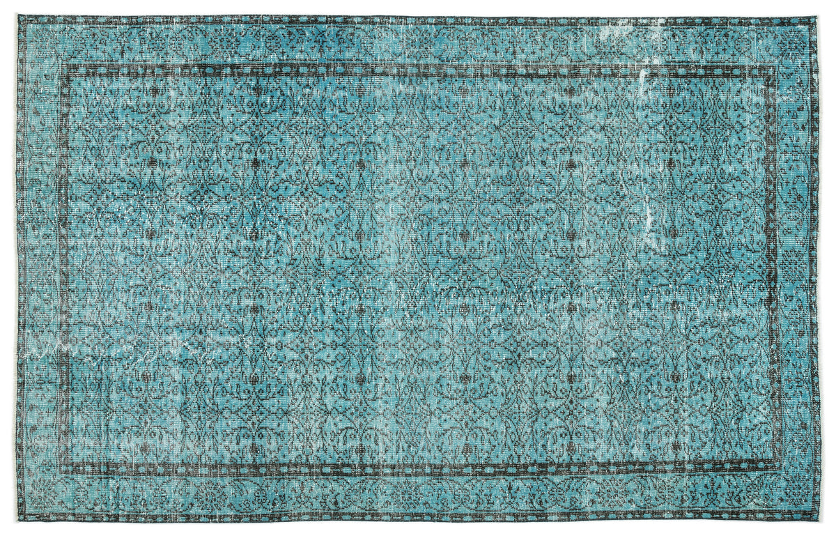 Turquoise  Over Dyed Vintage Rug 6&#39;4&#39;&#39; x 9&#39;12&#39;&#39; ft 193 x 304 cm
