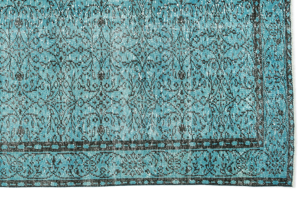 Turquoise  Over Dyed Vintage Rug 6&#39;4&#39;&#39; x 9&#39;12&#39;&#39; ft 193 x 304 cm