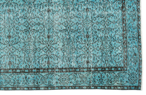 Turquoise  Over Dyed Vintage Rug 6'4'' x 9'12'' ft 193 x 304 cm