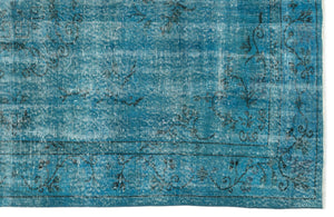 Turquoise  Over Dyed Vintage Rug 5'9'' x 9'3'' ft 174 x 282 cm