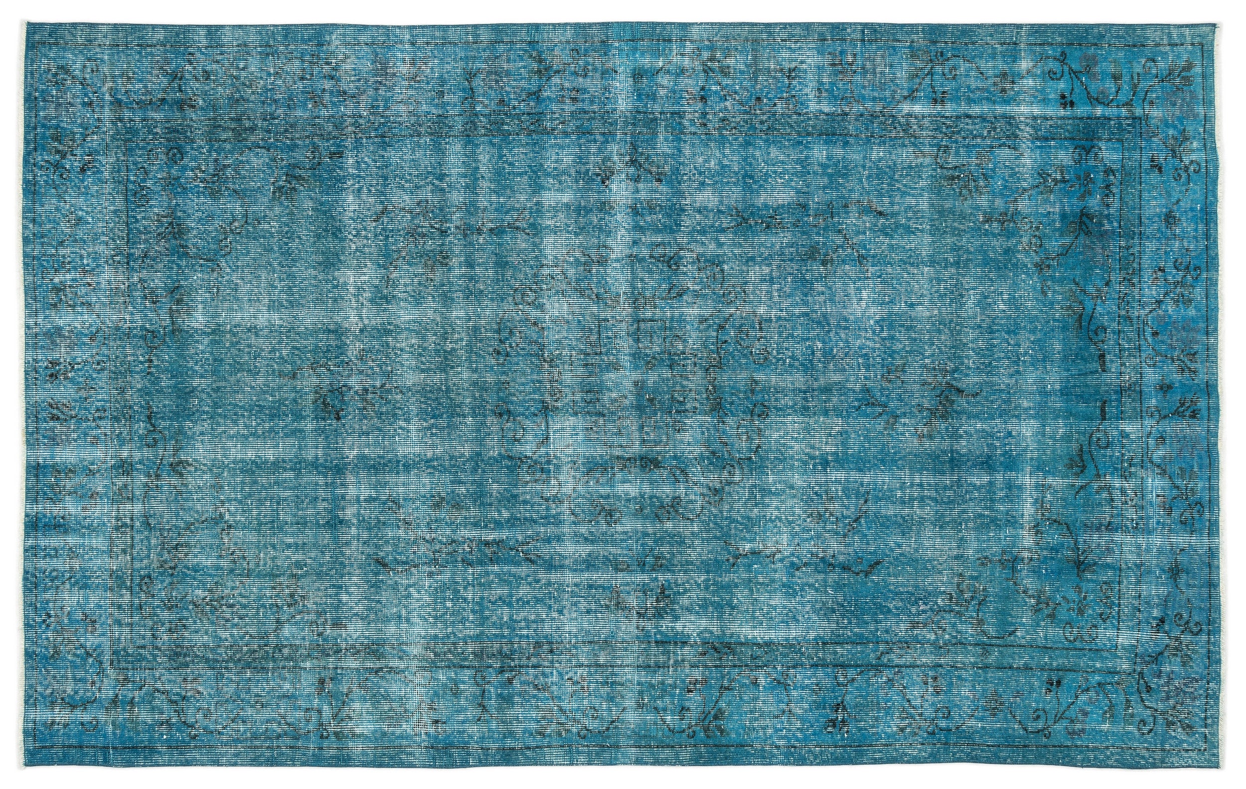 Turquoise  Over Dyed Vintage Rug 5'9'' x 9'3'' ft 174 x 282 cm