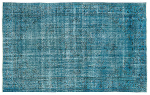 Turquoise  Over Dyed Vintage Rug 5'9'' x 9'3'' ft 174 x 282 cm