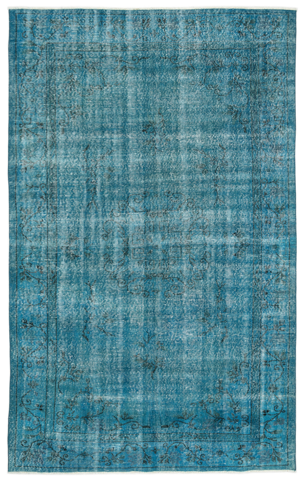 Turquoise  Over Dyed Vintage Rug 5'9'' x 9'3'' ft 174 x 282 cm