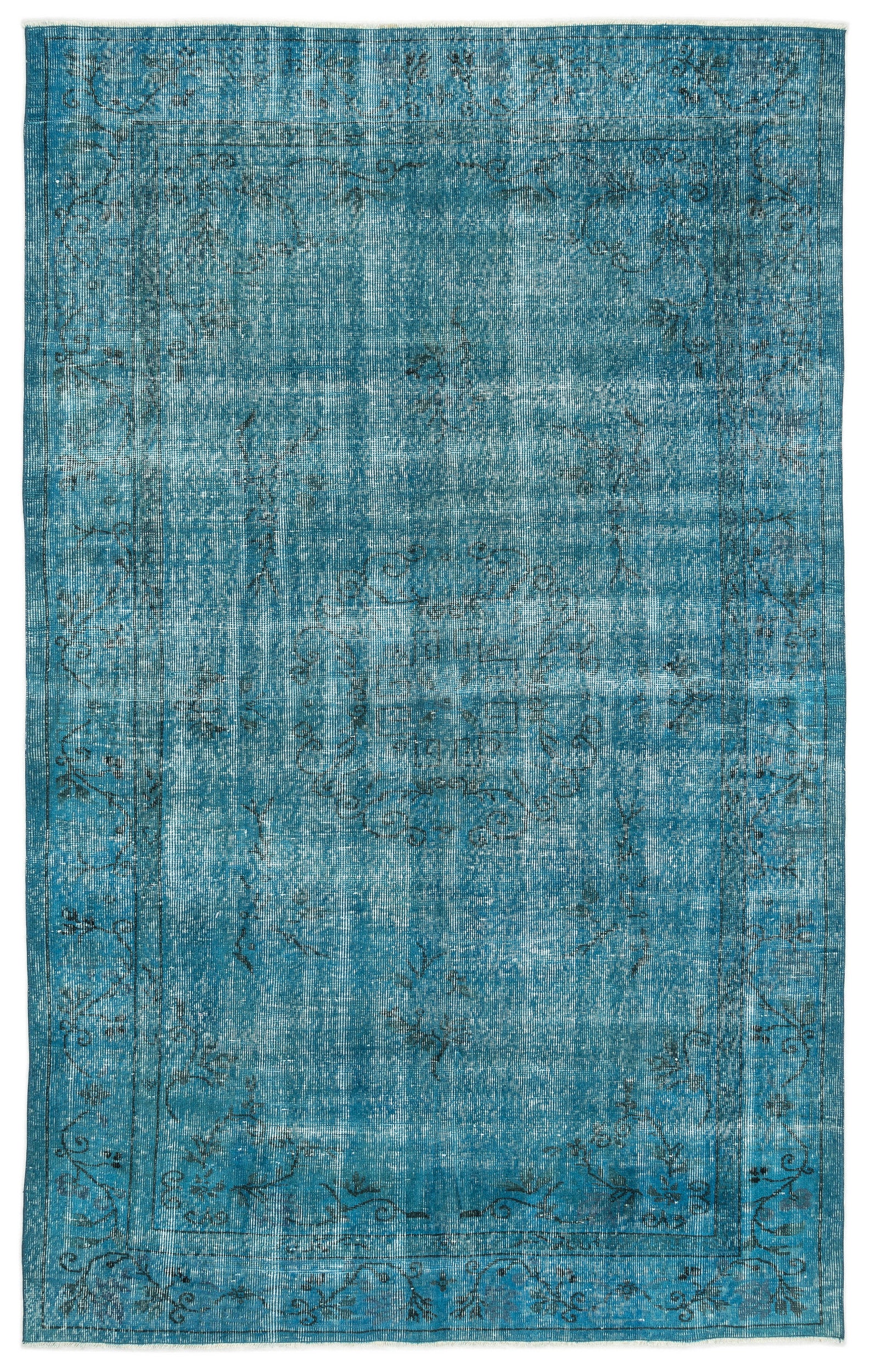 Turquoise  Over Dyed Vintage Rug 5'9'' x 9'3'' ft 174 x 282 cm