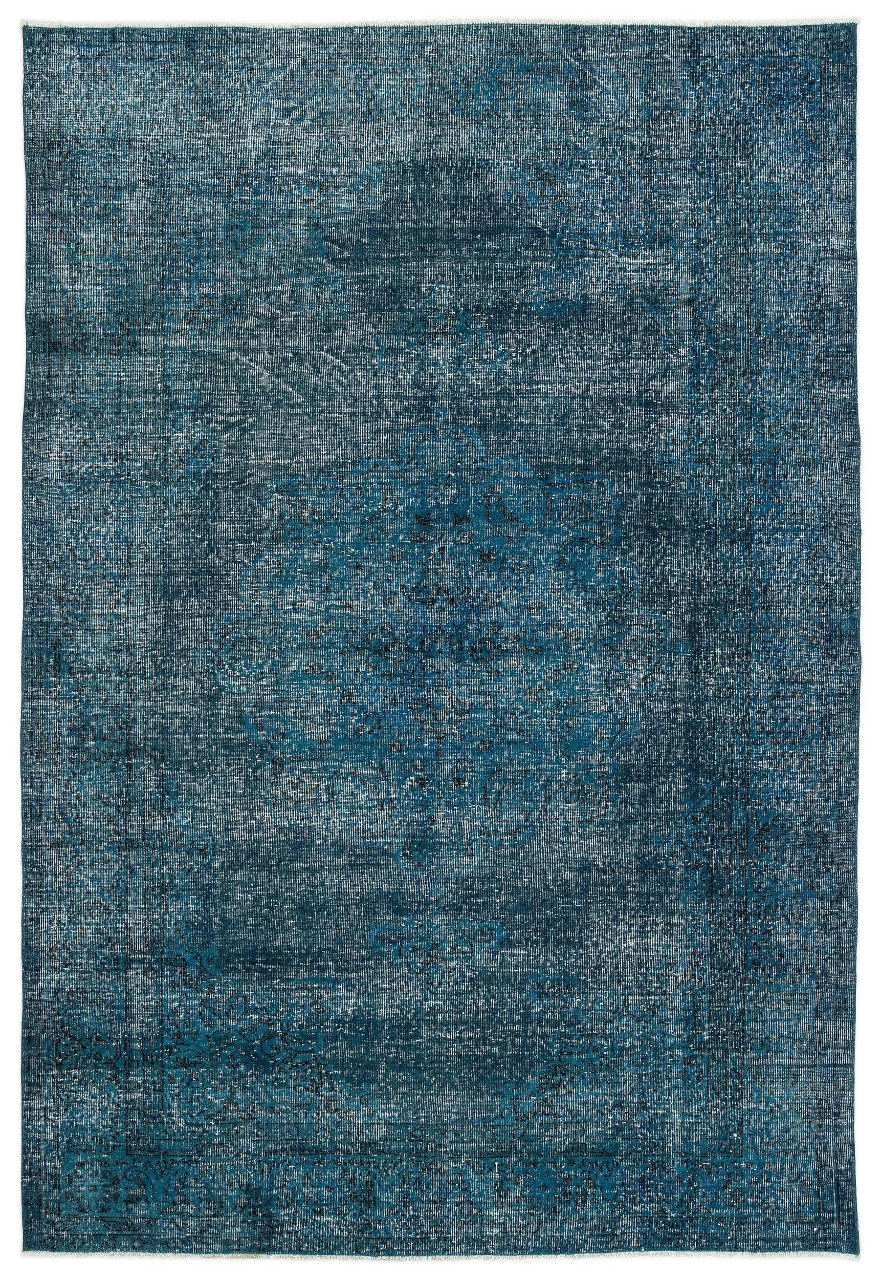 Turquoise  Over Dyed Vintage Rug 6'4'' x 9'7'' ft 193 x 292 cm