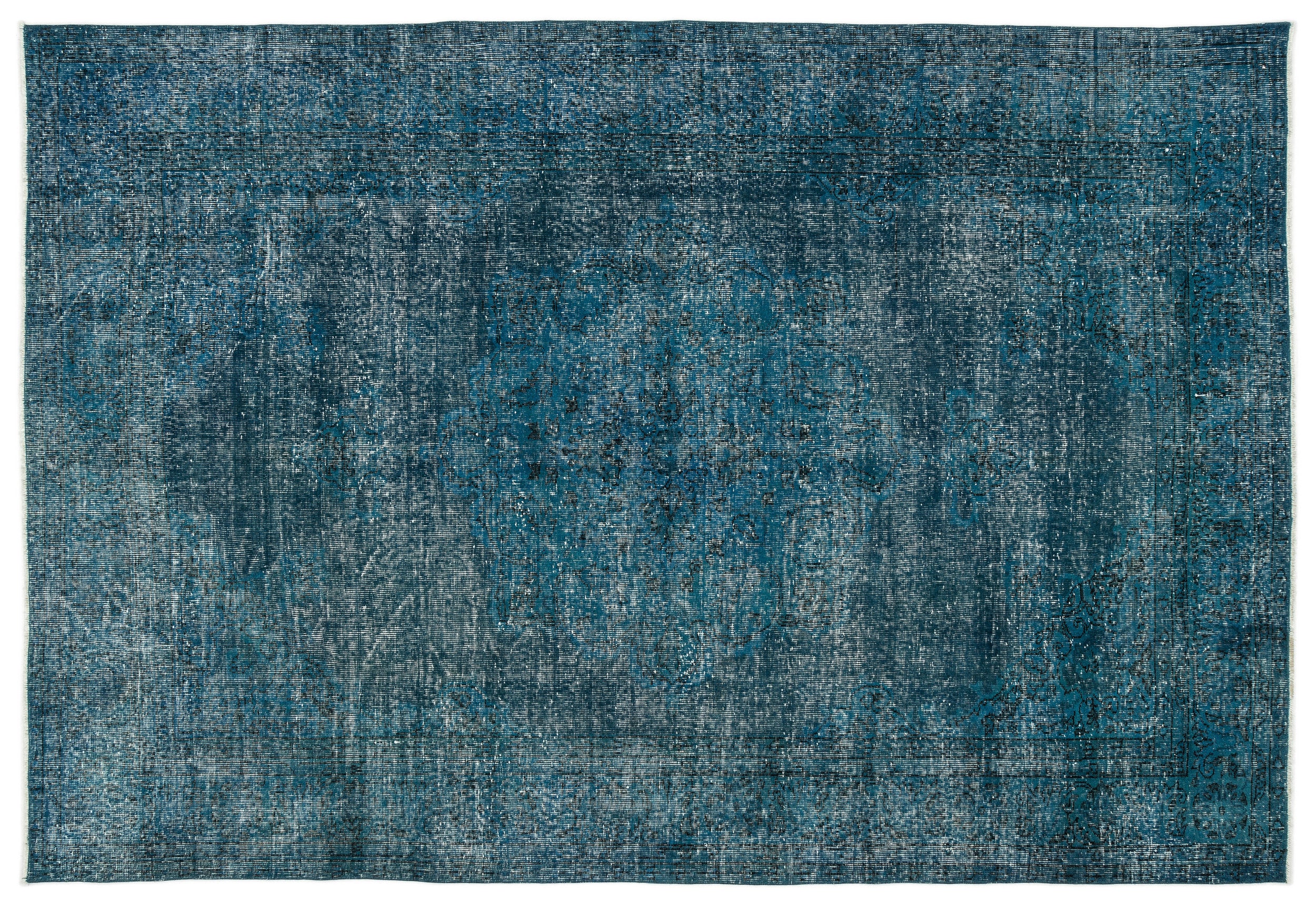 Turquoise  Over Dyed Vintage Rug 6'4'' x 9'7'' ft 193 x 292 cm