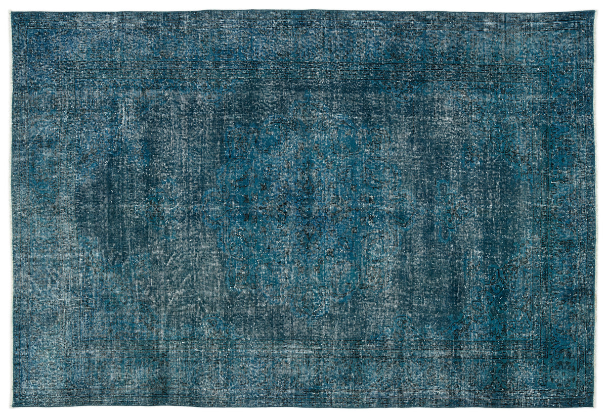 Turquoise  Over Dyed Vintage Rug 6&#39;4&#39;&#39; x 9&#39;7&#39;&#39; ft 193 x 292 cm