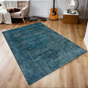 Blue Over Dyed Rug I Traditional Design Rug | Turkish Rug | Hand Weaving Rug  | Bedroom Rug | Wool Rug | Vintage Rug | Tumbled Rug  | Naturel Rug | Boho Rug I  6'4'' x 9'7'' ft 193 x 292 cm