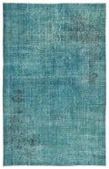 Turquoise  Over Dyed Vintage Rug 6'7'' x 10'4'' ft 201 x 316 cm