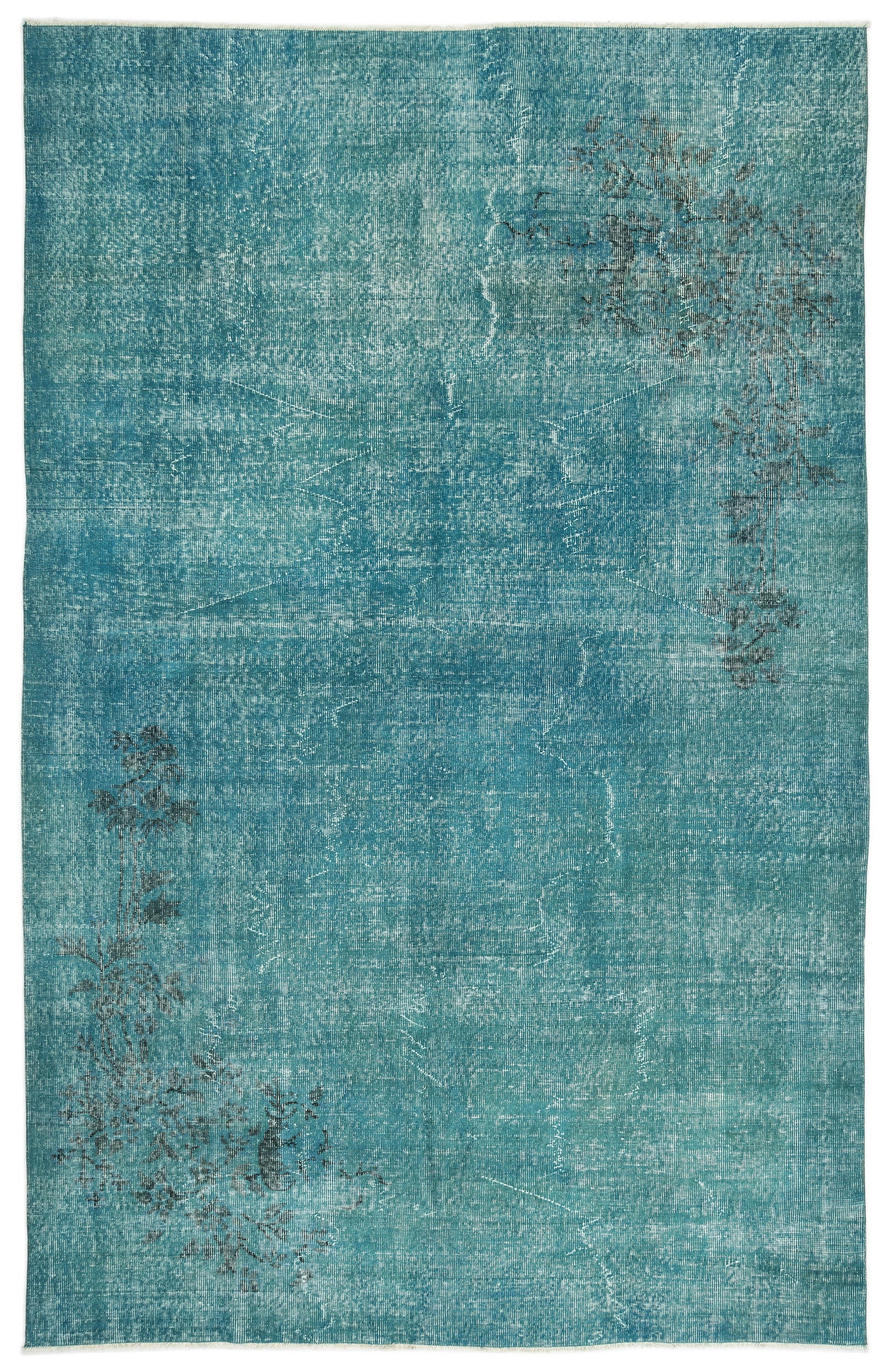 Turquoise  Over Dyed Vintage Rug 6'7'' x 10'4'' ft 201 x 316 cm