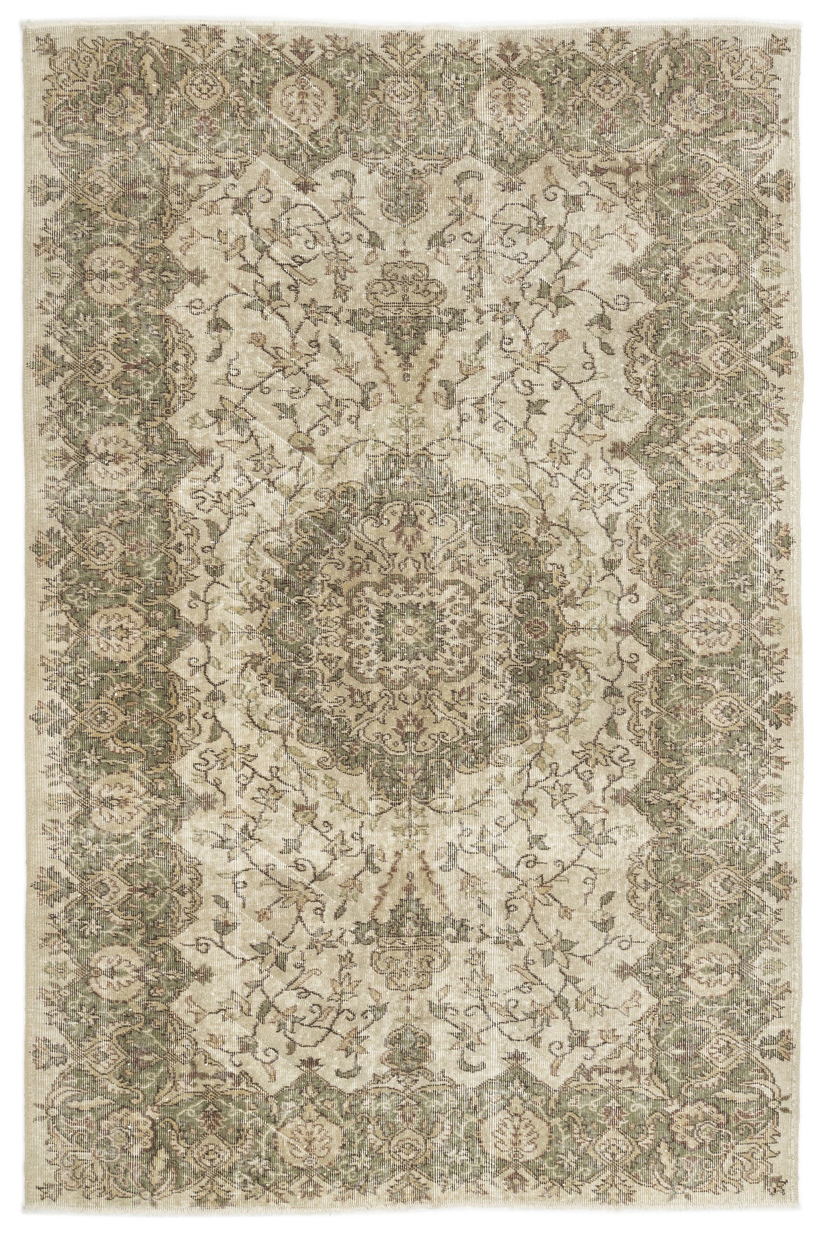 Beige Over Dyed Vintage Rug 5&#39;9&#39;&#39; x 8&#39;9&#39;&#39; ft 175 x 266 cm
