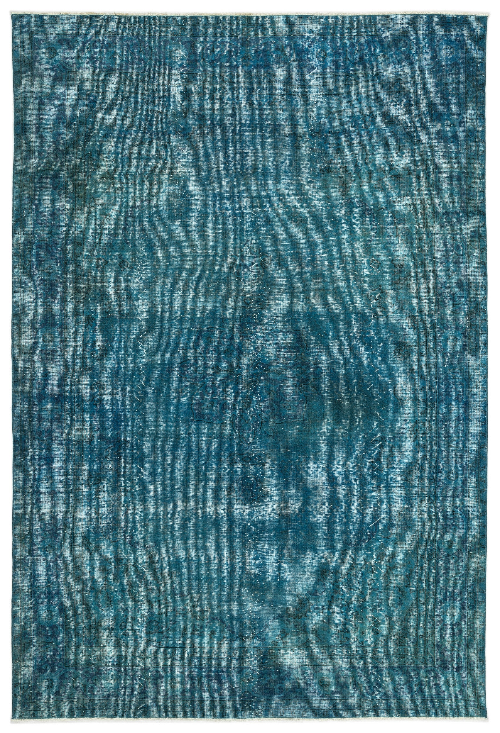 Turquoise  Over Dyed Vintage Rug 6'9'' x 10'3'' ft 207 x 312 cm