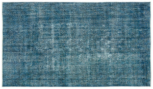 Turquoise  Over Dyed Vintage Rug 4'10'' x 8'8'' ft 148 x 264 cm